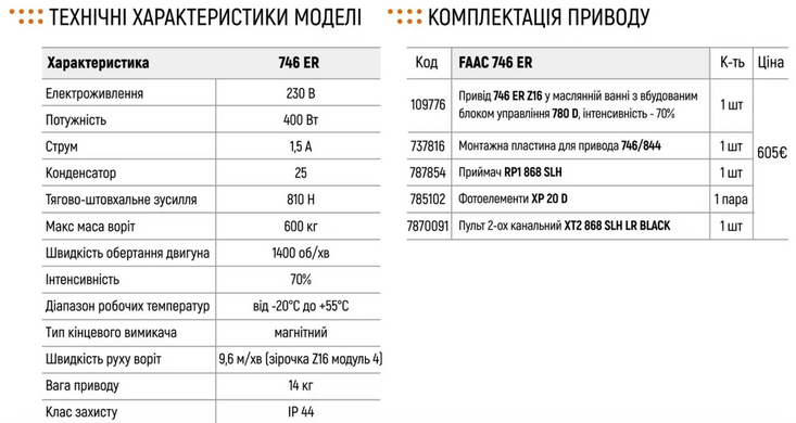 FAAC 746 ER Автоматика для відкатних воріт КОМПЛЕКТ