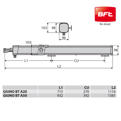 BFT GIUNO ULTRA BT A50 KIT Автоматика для розпашних воріт КОМПЛЕКТ