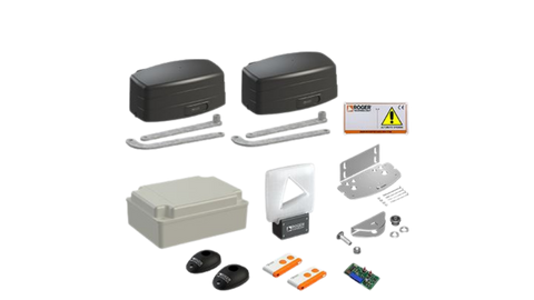 ROGER TECHNOLOGY SET R23/374 &mdash; КОМПЛЕКТ АВТОМАТИКИ ДЛЯ РОЗПАШНИХ ВОРІТ ІЗ БЕЗЩІТКОВИМИ ПРИВОДАМИ НОВОГО ПОКОЛІННЯ